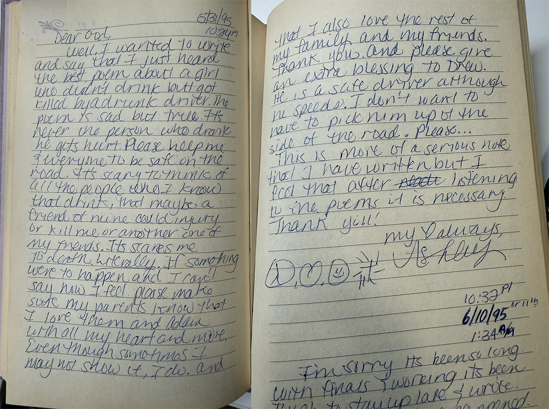 Entry from Ashley's diary in 1997